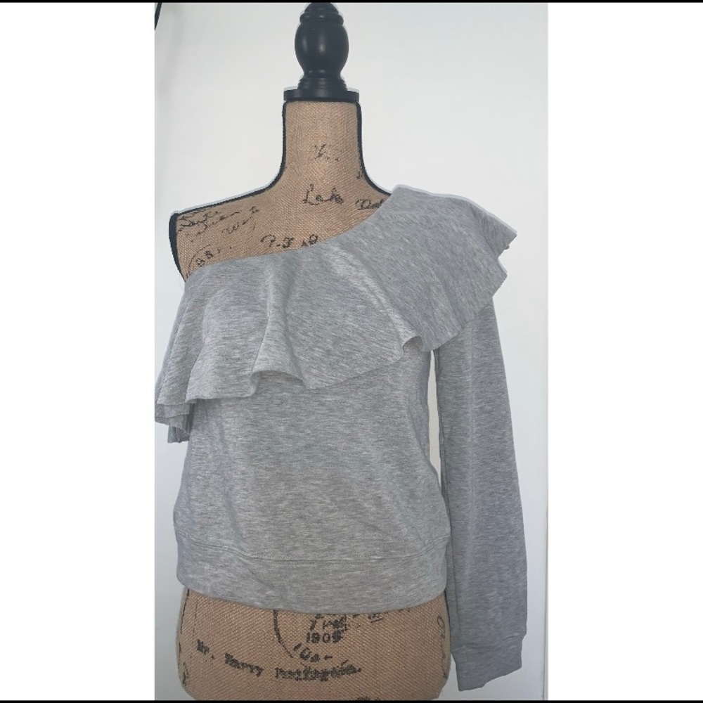grey off the shoulder sweater